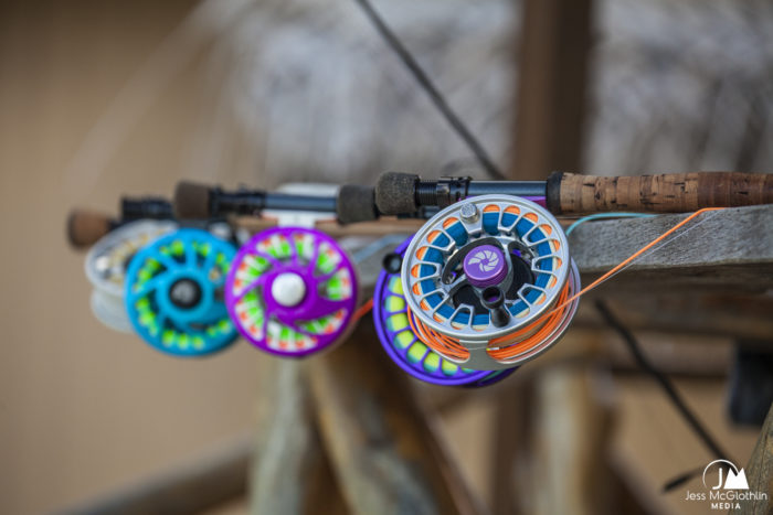 Fly reels on tropical beach.