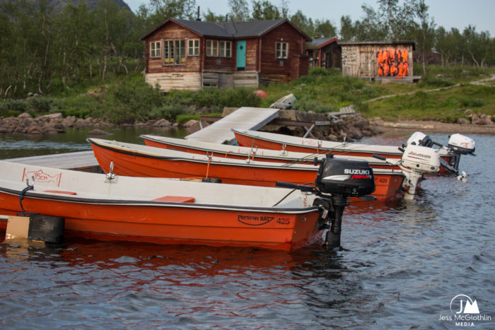 The dock and harbor at Tjuonajokk, Fish Your Dream, Swedish Lapland. Jess McGlothlin Media photograph.