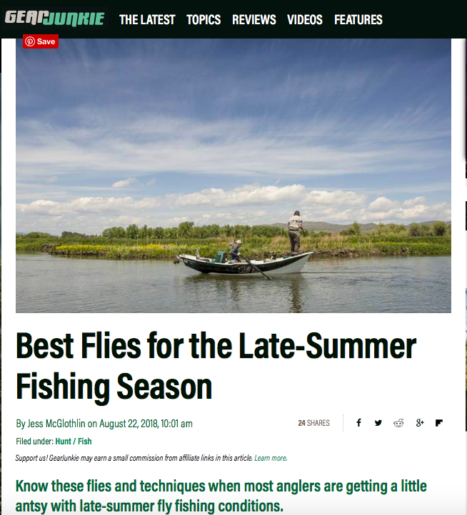 Gear Junkie article on Best Flies for the Late-Summer Fishing Season by Jess McGlothlin.